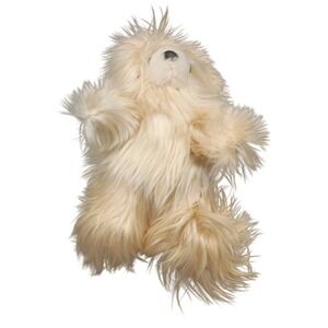 Vintage Shaggy Long Hair Plush Dog Stuffed Animal Cream White Floppy Toy Squishy